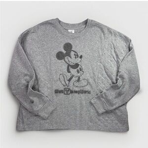 Disney Mickey Sweatshirt Quilted Embroidered Women's XL Grey Walt Disney World